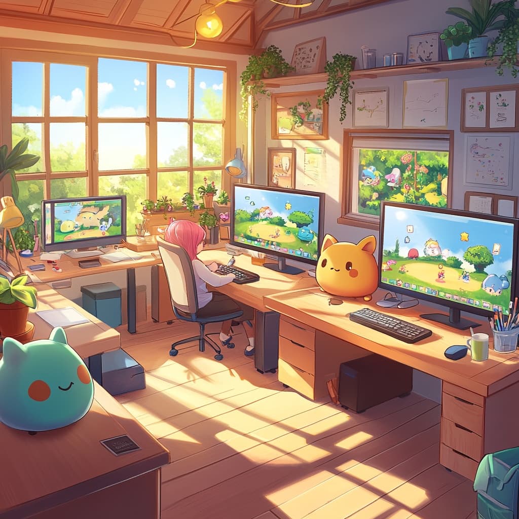 Game development team working together